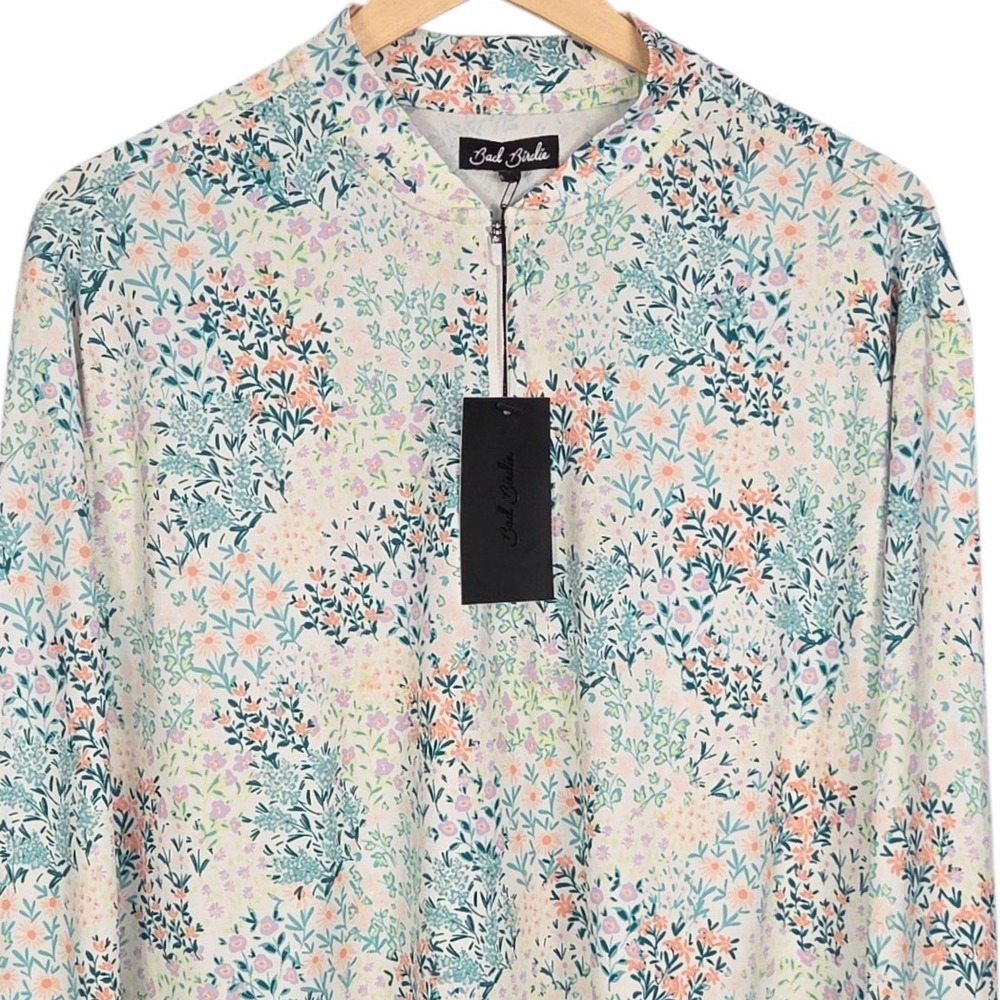 NWT Bad Birdie Floral Print Long Sleeve Golf Pullover in Cream, Green, Pink